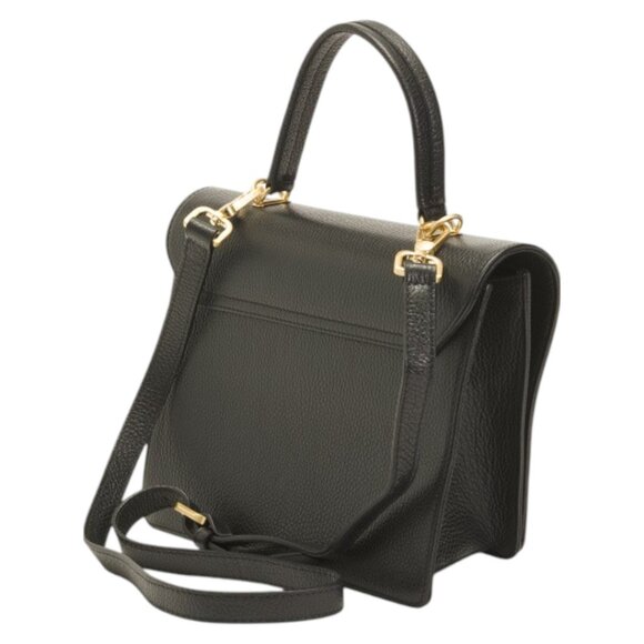 ARCADIA Made In Italy Leather Asymmetrical Geometric Satchel - Black - Picture 4 of 4